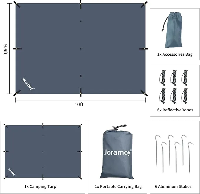 Hammock Rain Fly 10×10FT - Waterproof Camping Tarp Lightweight Tent Tarp Portable Backpacking Tarp Sheleter with UV Protection Layer for Camping Hiking Outdoor(Gray)
