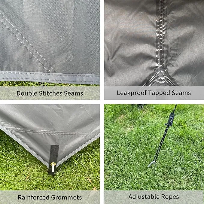 Hammock Rain Fly 10×10FT - Waterproof Camping Tarp Lightweight Tent Tarp Portable Backpacking Tarp Sheleter with UV Protection Layer for Camping Hiking Outdoor(Gray)