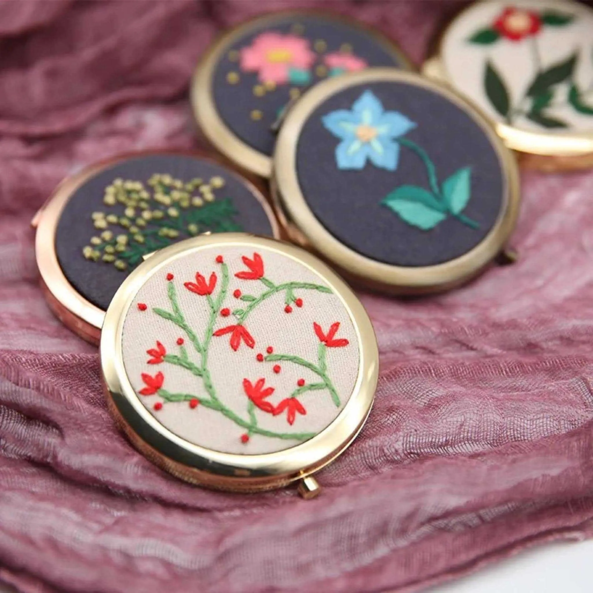 Hand Embroidery Compact Mirror Kits  Mirror Kit Embroidery Kits DIY Beginner Embroidery Kit Adults Cross Stitch Craft Gift Idea