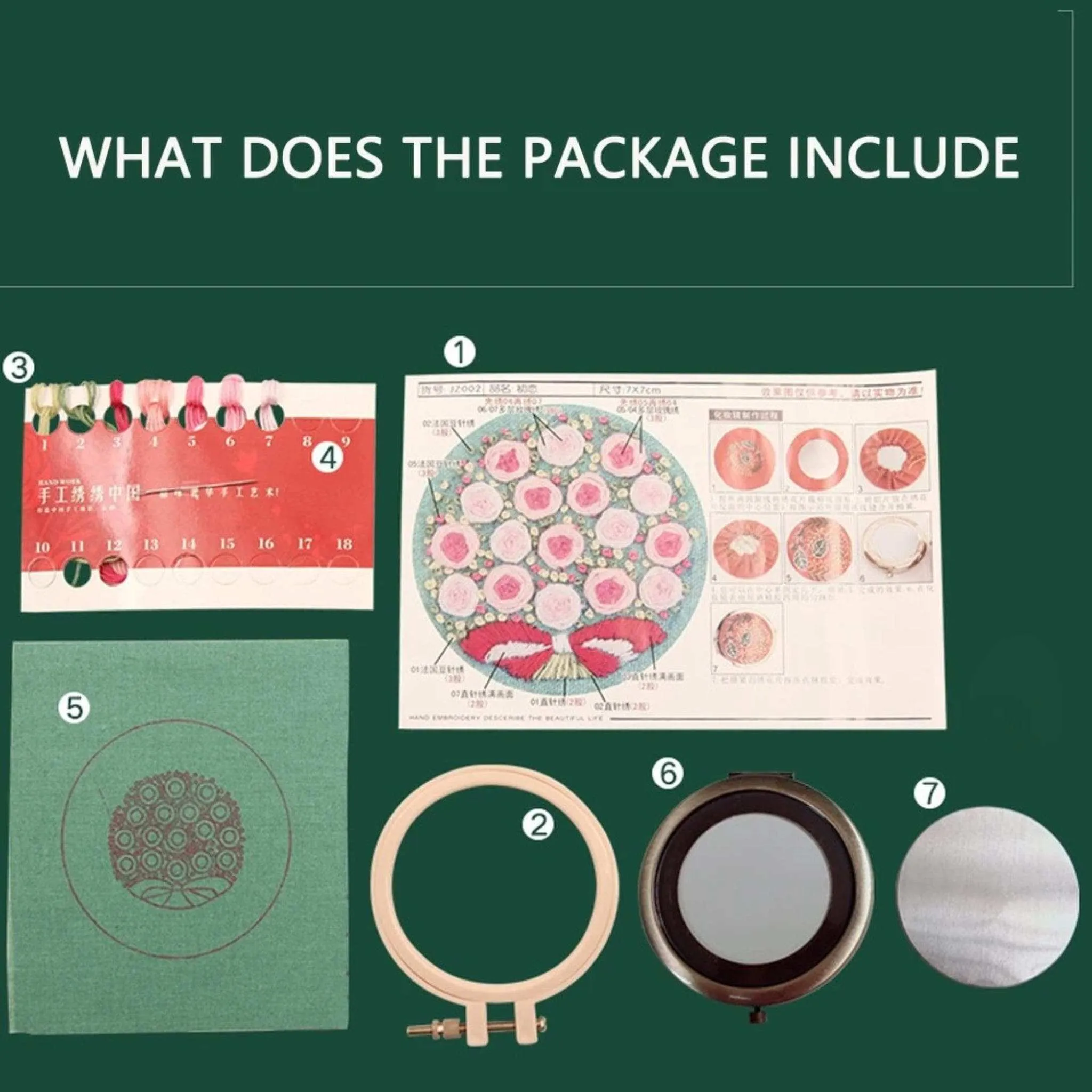 Hand Embroidery Compact Mirror Kits  Mirror Kit Embroidery Kits DIY Beginner Embroidery Kit Adults Cross Stitch Craft Gift Idea