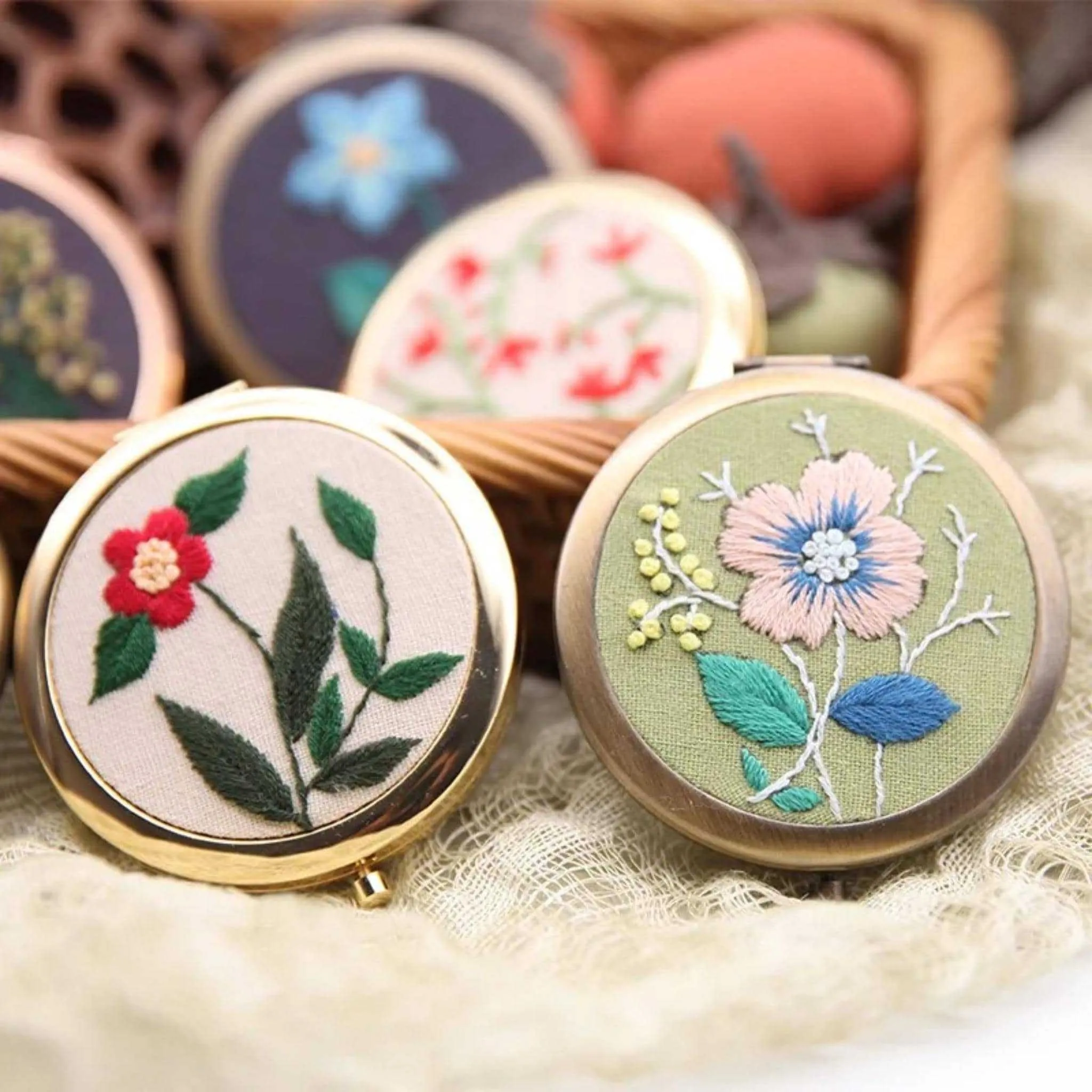 Hand Embroidery Compact Mirror Kits  Mirror Kit Embroidery Kits DIY Beginner Embroidery Kit Adults Cross Stitch Craft Gift Idea