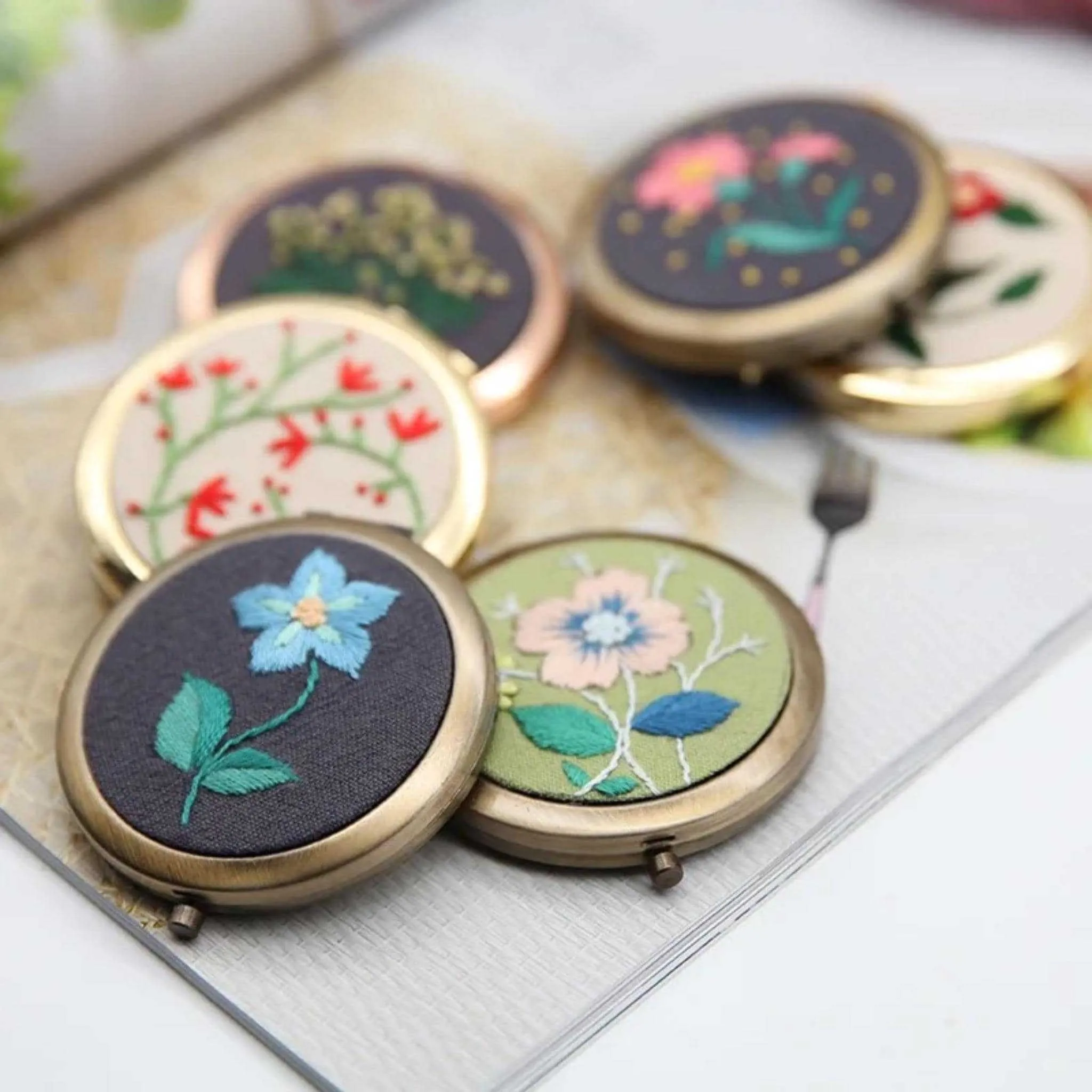 Hand Embroidery Compact Mirror Kits  Mirror Kit Embroidery Kits DIY Beginner Embroidery Kit Adults Cross Stitch Craft Gift Idea
