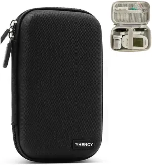 Hard Shell Diabetic Supplies Bag Carrying Case Organizer For Diabetes Testing Kit, Blood Glucose Monitor Kit with Meter, Blood Sugar Test Strips, Lancets, Lancing Device, Alcohol Wipe (A-Black, Small)