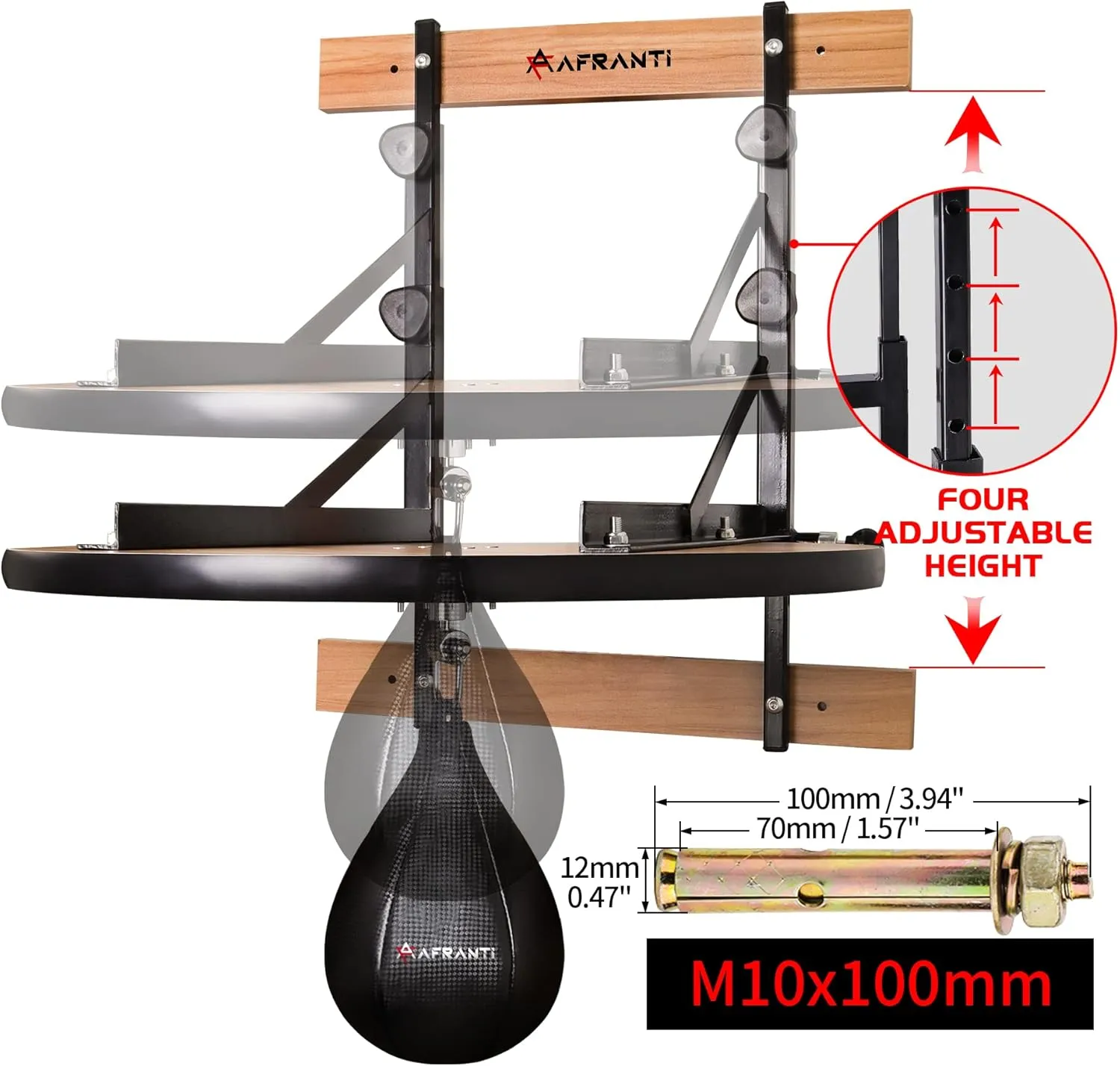 Heavy Duty Adjustable Speed Bag Platform Kit 24"   Speed Punching Ball (10"x7") Adjustable Height Wall Mount Professional Fitness Ball Boxing Reaction Training Kit