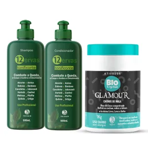 Herbal Curl Care Kit – Biovegetal Curl Activator 1kg   12 Ervas Shampoo 500ml & Conditioner 500ml – Define Curls, Strengthen Roots & Promote Healthy Hair Growth