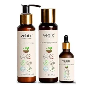 HN V.ebix Professional Ayurvedic Hair Care Set Shampoo, Oil and Serum, 3-Piece Kit for Normal Hair..