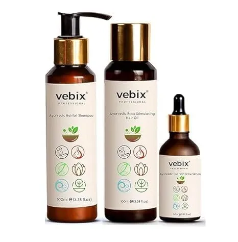 HN V.ebix Professional Ayurvedic Hair Care Set Shampoo, Oil and Serum, 3-Piece Kit for Normal Hair..