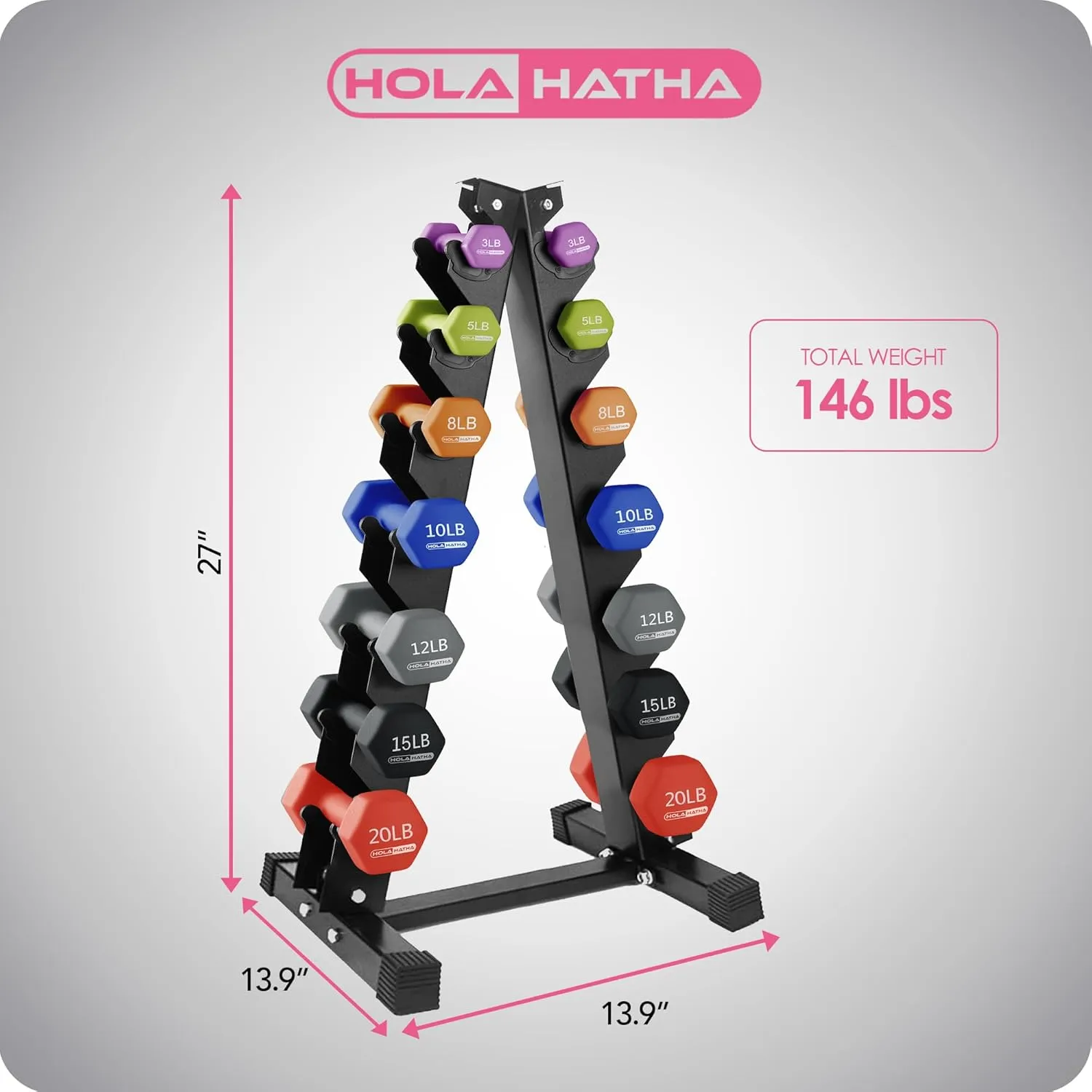 HolaHatha Neoprene Dumbbell Free Hand Weight Set with Rack, Ideal for Home Exercises to Gain Tone and Definition