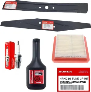 Honda HRN216 Lawn Mower Tune Up Kit - Includes 17211-Z8B-901 Air Filter, 98079-55846 Spark Plug, 08213-10W30 12oz Bottle of 10W-30 Oil, 72531-VR8-M00 Lower Blade and 72511-VR8-M00 Upper Blade
