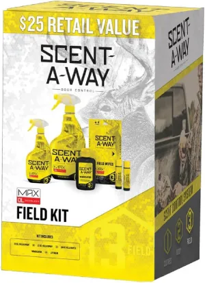 Hunters Specialties Saw Max Odorless Field Kit - 32 Oz Field Spray, 12 Oz Field Spray, 24 Pack Field Wipes, 2 Pack Lip Balm, Windicator