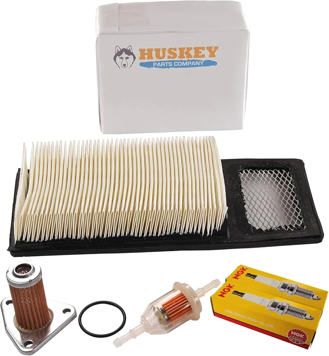Huskey Parts Company EZGO Tune Up Kit TXT 4 Cycle 295/350cc Gas Golf Cart 1994-2005 W/Oli Filter, O Ring, Flat air Filter, Fuel, NGK Spark Plug