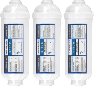 Hydronix HX-ICF-6Q38/3 Inline Post Reverse Osmosis, Fridge & Ice Coconut Gac Water Filter 2 x 6, 1000 Gal, 3/8 inch Qc - 3 Pack, White