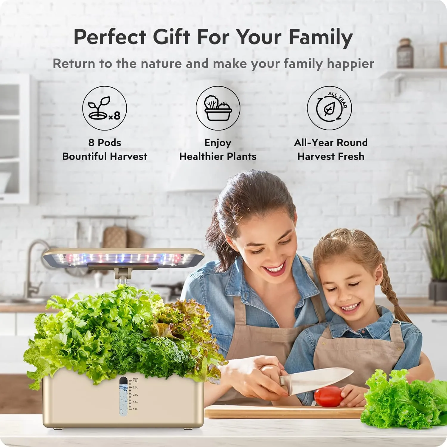 Hydroponics Growing System Garden: 8 Pods Indoor Herb Garden with Grow Light Plants Germination Kit Quiet Automatic Hydroponic Height Adjustable - Gardening Gifts for Women Kitchen Gold