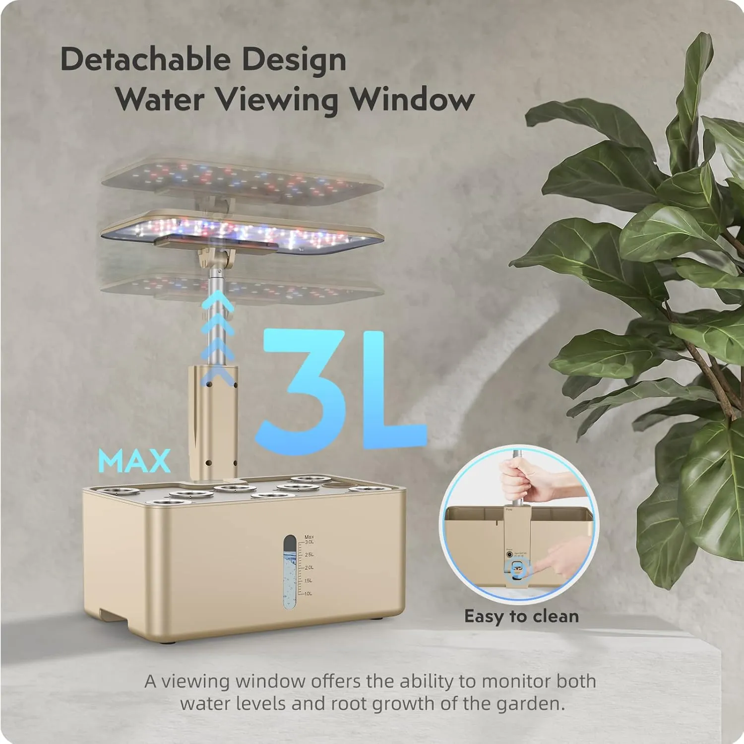 Hydroponics Growing System Garden: 8 Pods Indoor Herb Garden with Grow Light Plants Germination Kit Quiet Automatic Hydroponic Height Adjustable - Gardening Gifts for Women Kitchen Gold