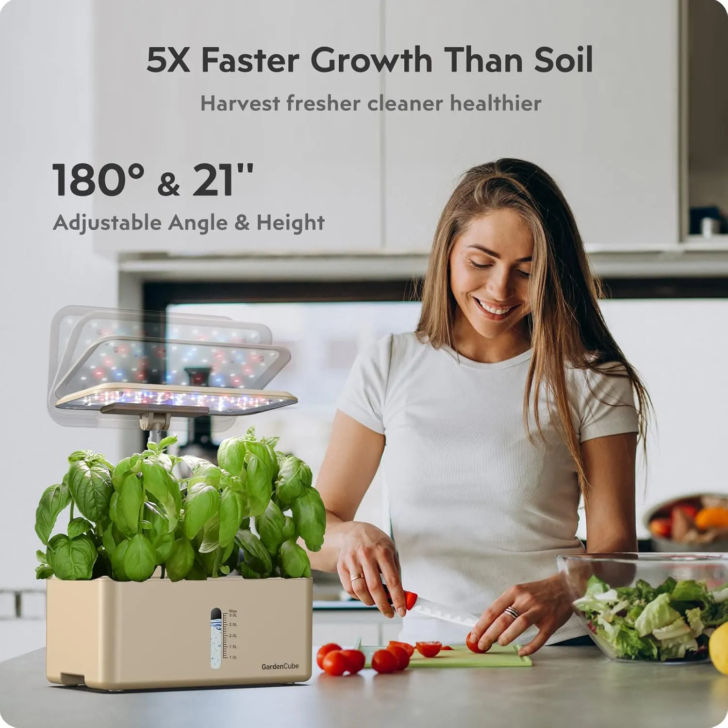 Hydroponics Growing System Garden: 8 Pods Indoor Herb Garden with Grow Light Plants Germination Kit Quiet Automatic Hydroponic Height Adjustable - Gardening Gifts for Women Kitchen Gold