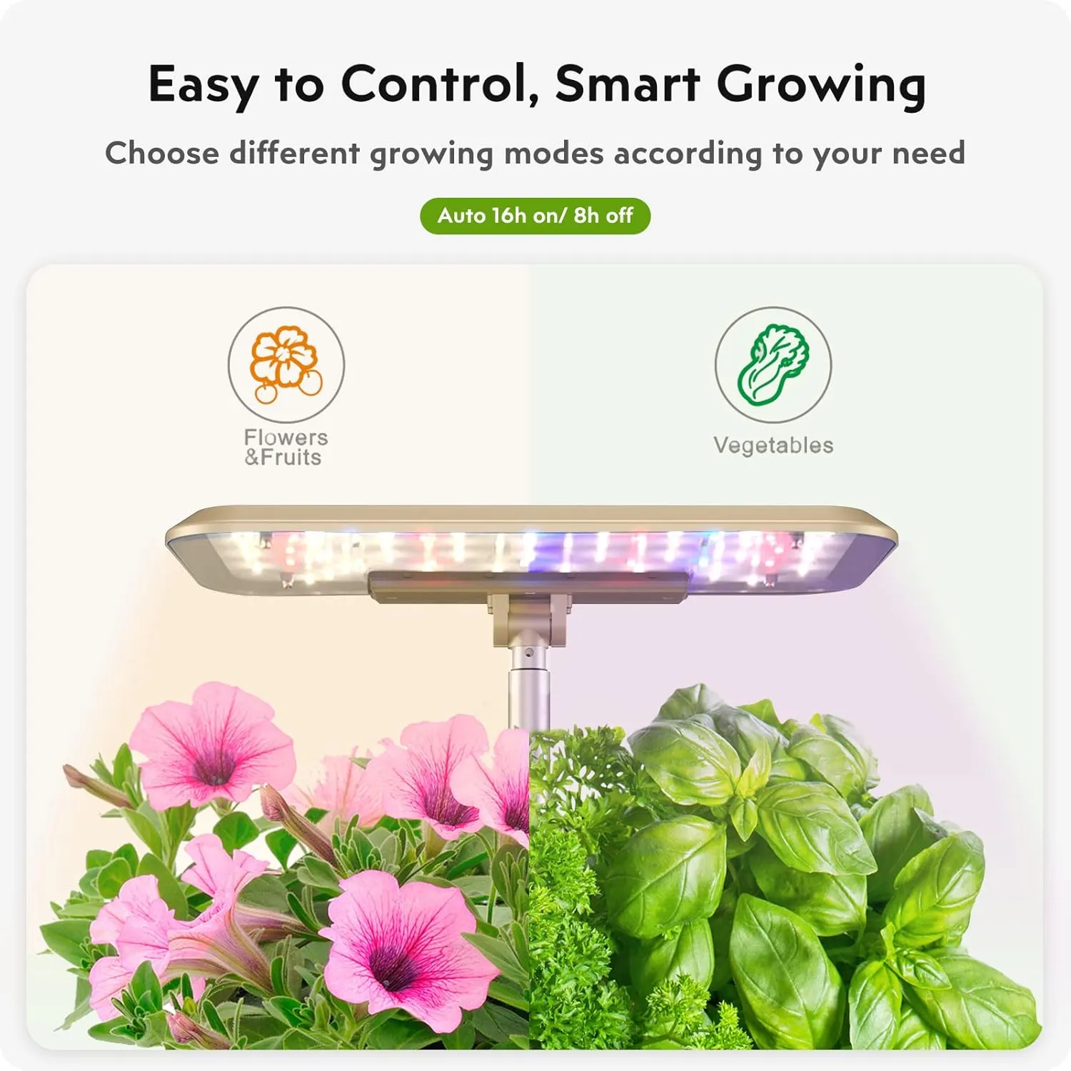 Hydroponics Growing System Garden: 8 Pods Indoor Herb Garden with Grow Light Plants Germination Kit Quiet Automatic Hydroponic Height Adjustable - Gardening Gifts for Women Kitchen Gold