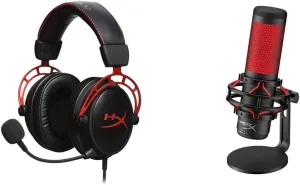 HyperX Cloud Alpha - Gaming Headset, Dual Chamber Drivers – Red & QuadCast - USB Condenser Gaming Microphone, for PC, PS4 and Mac, Anti-Vibration Shock Mount, Four Polar Patterns - Black