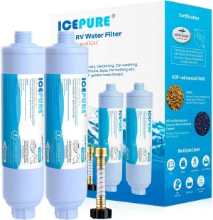 ICEPURE RV Water Filter system for Garden, RV, Pool, Camper, Marine, Boat Hose for Drinking, Car Washing, Gardening, Planting, Spa, Reduces Chlorine, Odors, with 1 flexible hose protector, 2PACK