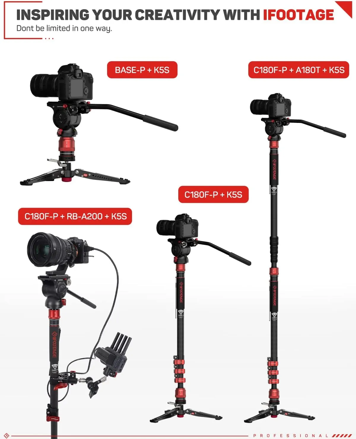IFOOTAGE Cobra 3 Carbon Fiber Monopod with Pedal, 71" Professional Mono pod for Cameras, Portable Travel Mono Pod with Feet, Max Load 17.64 lbs, Compatible with Sony Canon Nikon DSLR Camera, C180F-P