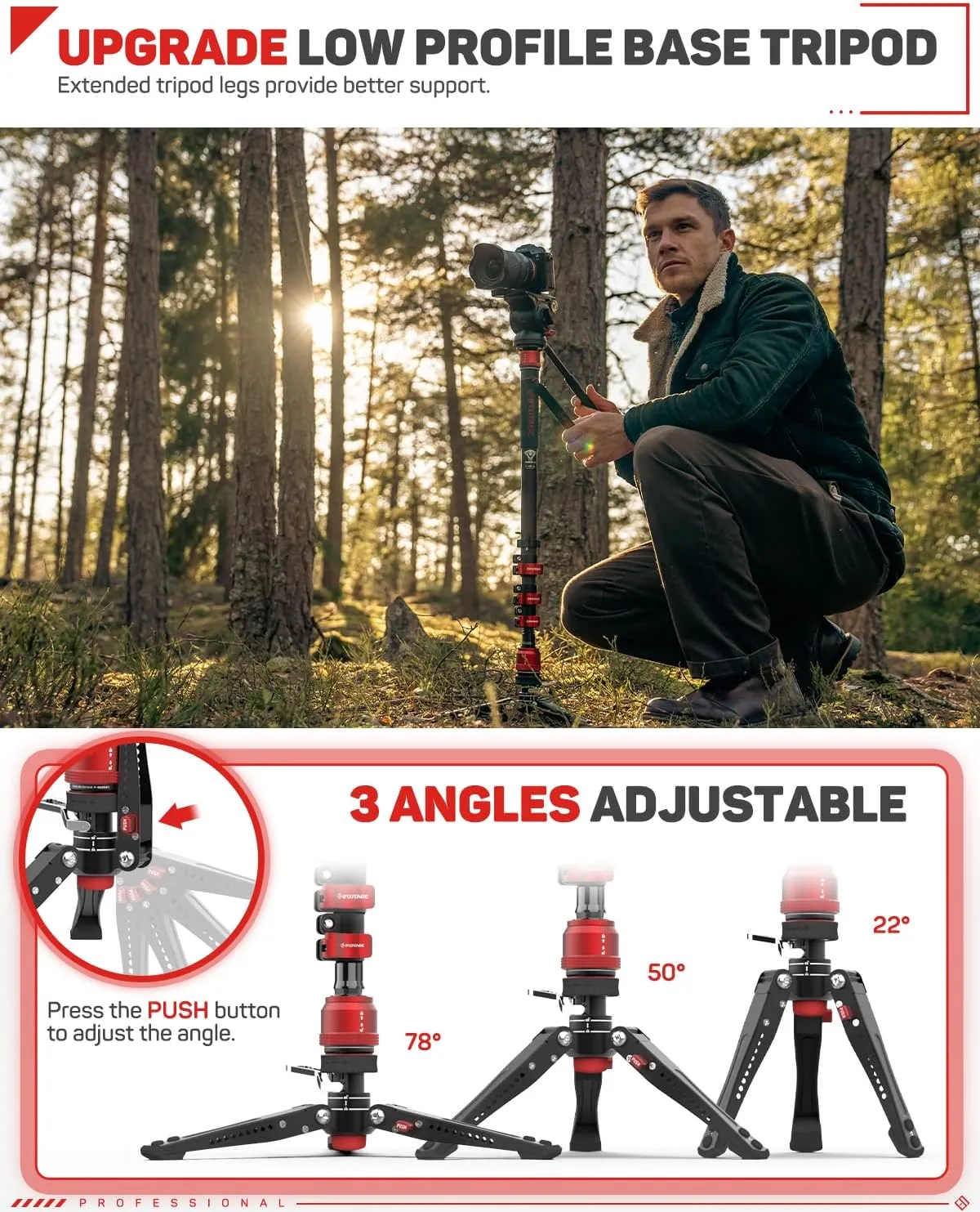 IFOOTAGE Cobra 3 Carbon Fiber Monopod with Pedal, 71" Professional Mono pod for Cameras, Portable Travel Mono Pod with Feet, Max Load 17.64 lbs, Compatible with Sony Canon Nikon DSLR Camera, C180F-P