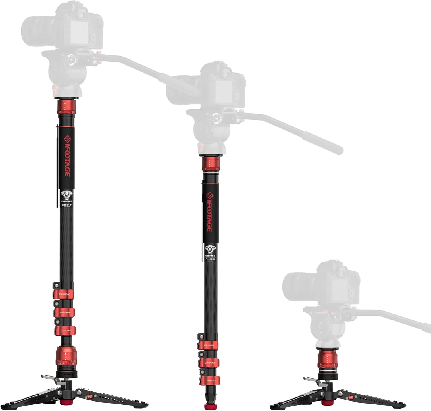 IFOOTAGE Cobra 3 Carbon Fiber Monopod with Pedal, 71" Professional Mono pod for Cameras, Portable Travel Mono Pod with Feet, Max Load 17.64 lbs, Compatible with Sony Canon Nikon DSLR Camera, C180F-P