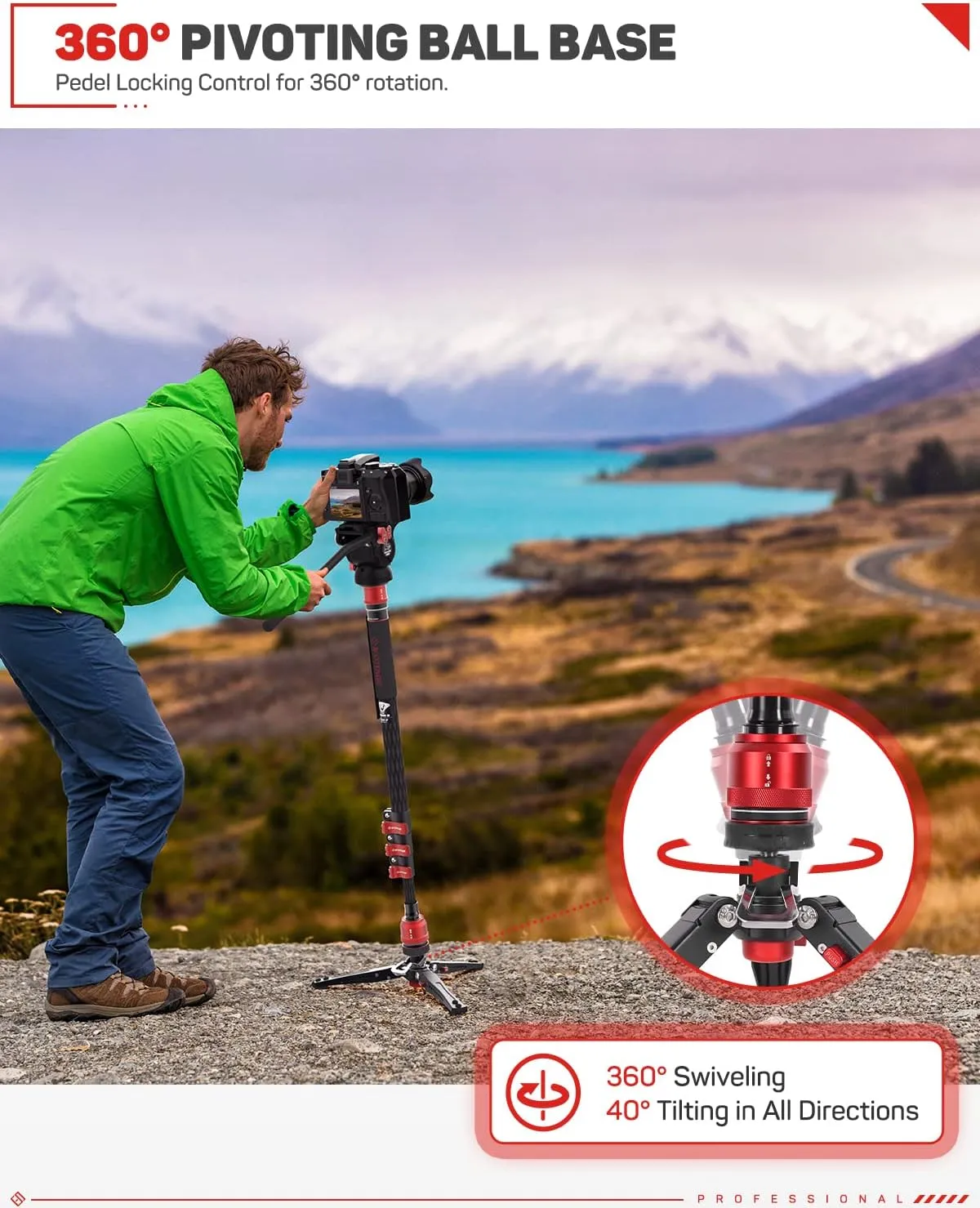 IFOOTAGE Cobra 3 Carbon Fiber Monopod with Pedal, 71" Professional Mono pod for Cameras, Portable Travel Mono Pod with Feet, Max Load 17.64 lbs, Compatible with Sony Canon Nikon DSLR Camera, C180F-P