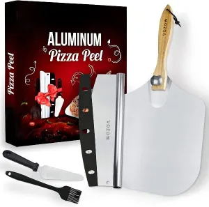 Importikaah 12"x14" Aluminum Pizza Peel - Luxe Paddle with Foldable Wood Handle & Cutter for Ultimate Enjoyment