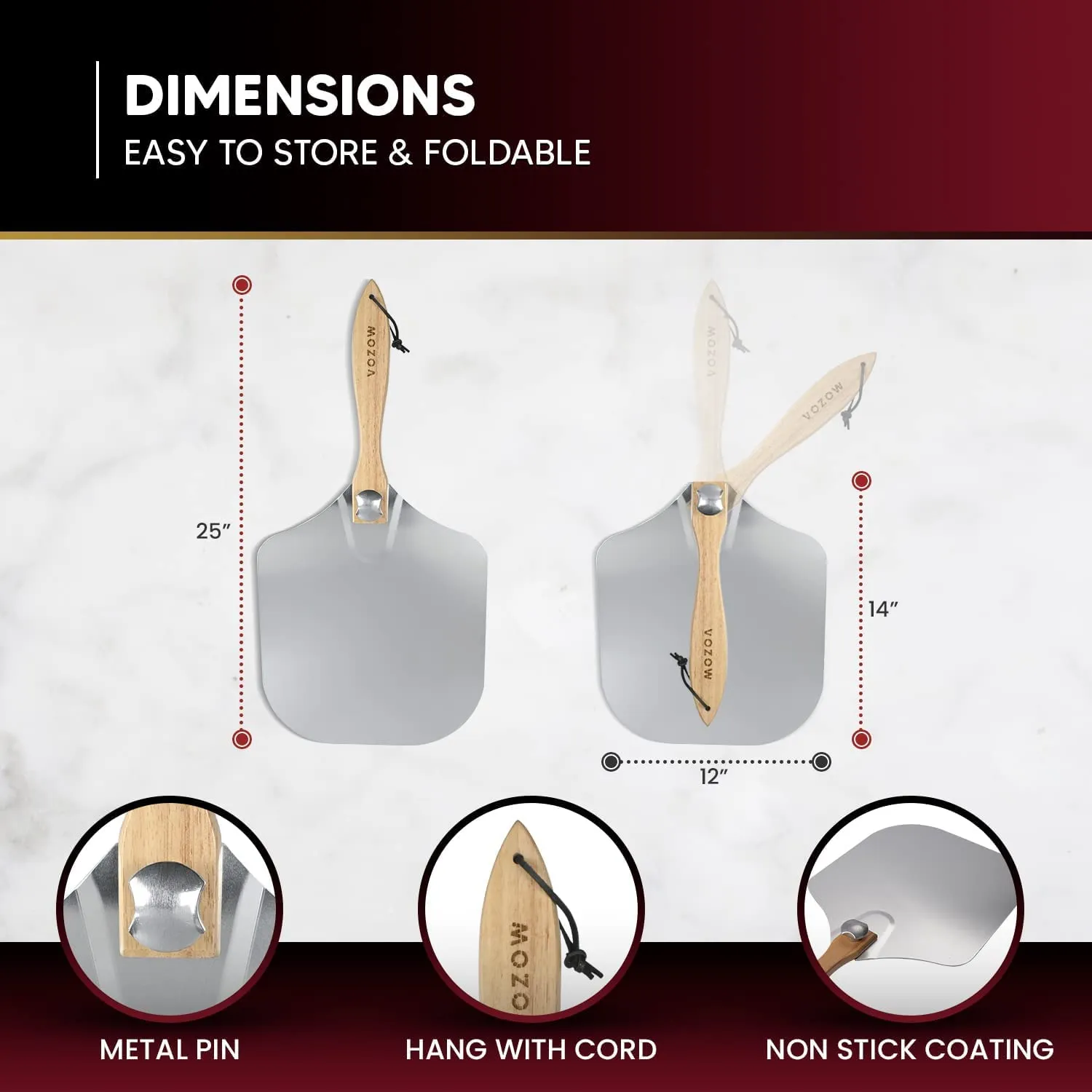 Importikaah 12"x14" Aluminum Pizza Peel - Luxe Paddle with Foldable Wood Handle & Cutter for Ultimate Enjoyment