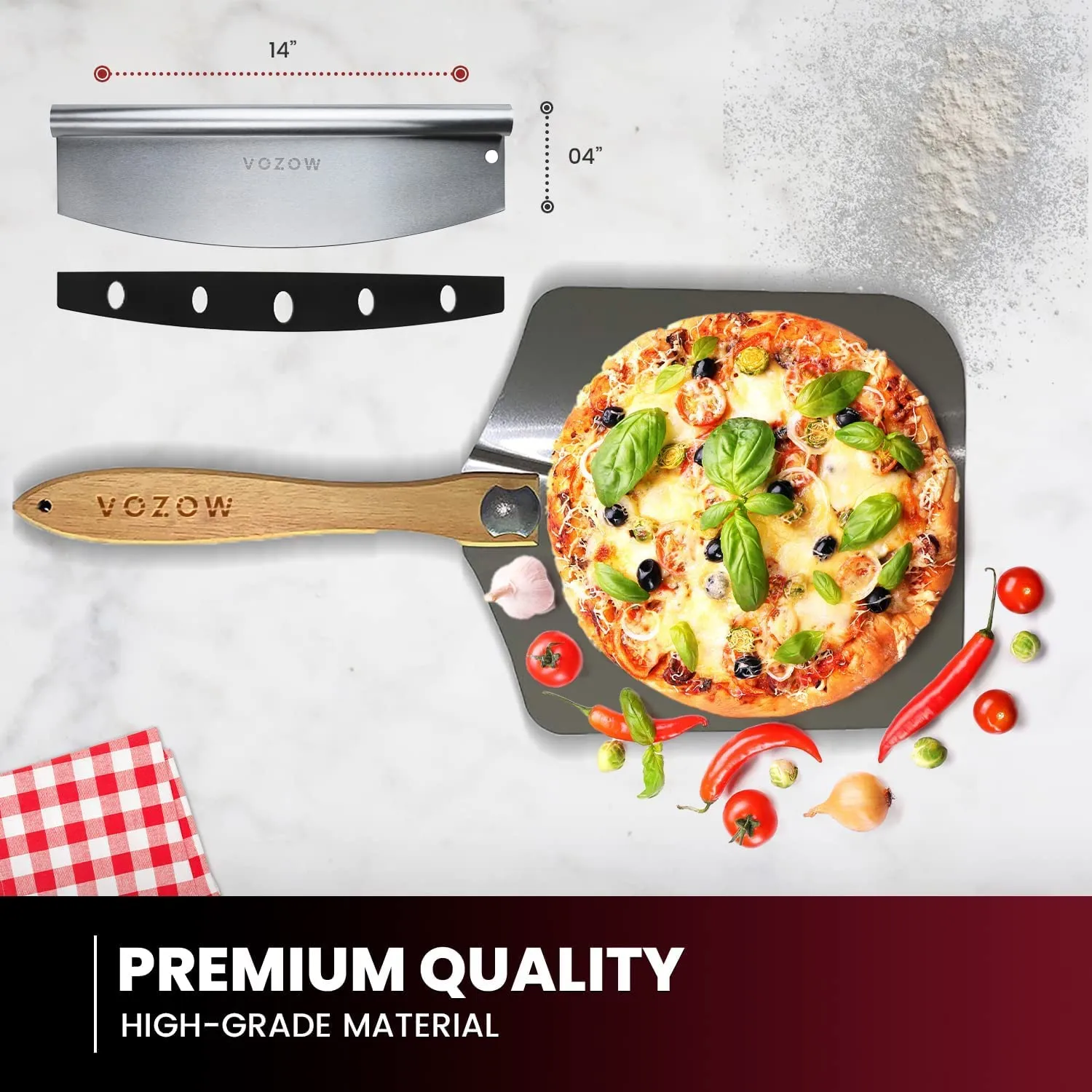 Importikaah 12"x14" Aluminum Pizza Peel - Luxe Paddle with Foldable Wood Handle & Cutter for Ultimate Enjoyment