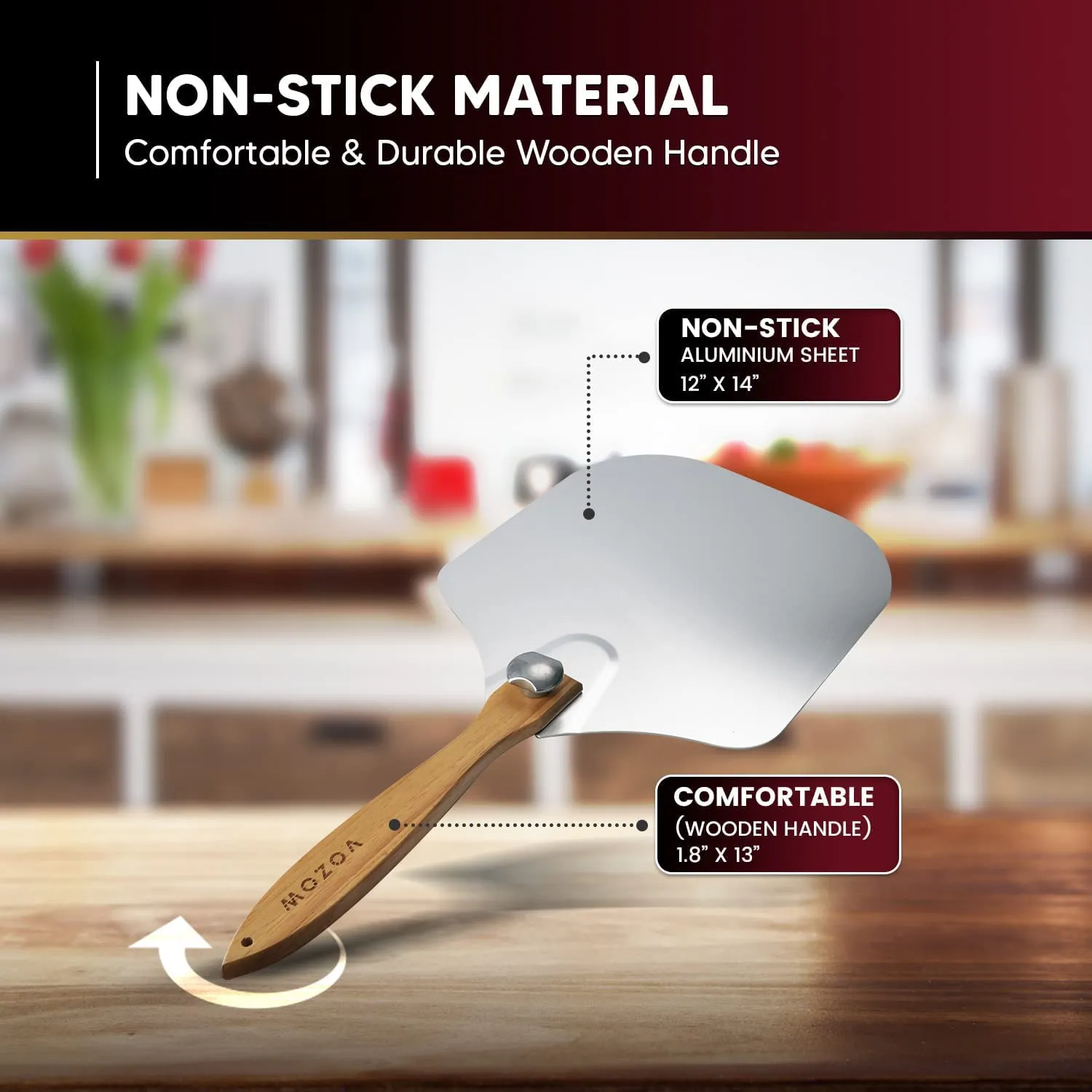 Importikaah 12"x14" Aluminum Pizza Peel - Luxe Paddle with Foldable Wood Handle & Cutter for Ultimate Enjoyment