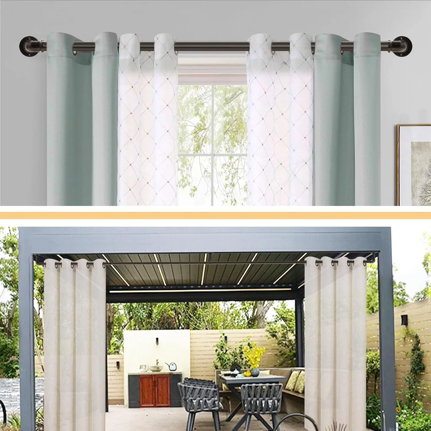 Industrial Curtain Rods for Windows 18 to 88 Inch, 1 Inch Blackout Wrap Around Drapery Rods, Adjustable Farmhouse Curtain Pole, Wall or Ceiling Mounted, for Living Room, Antique Bronze