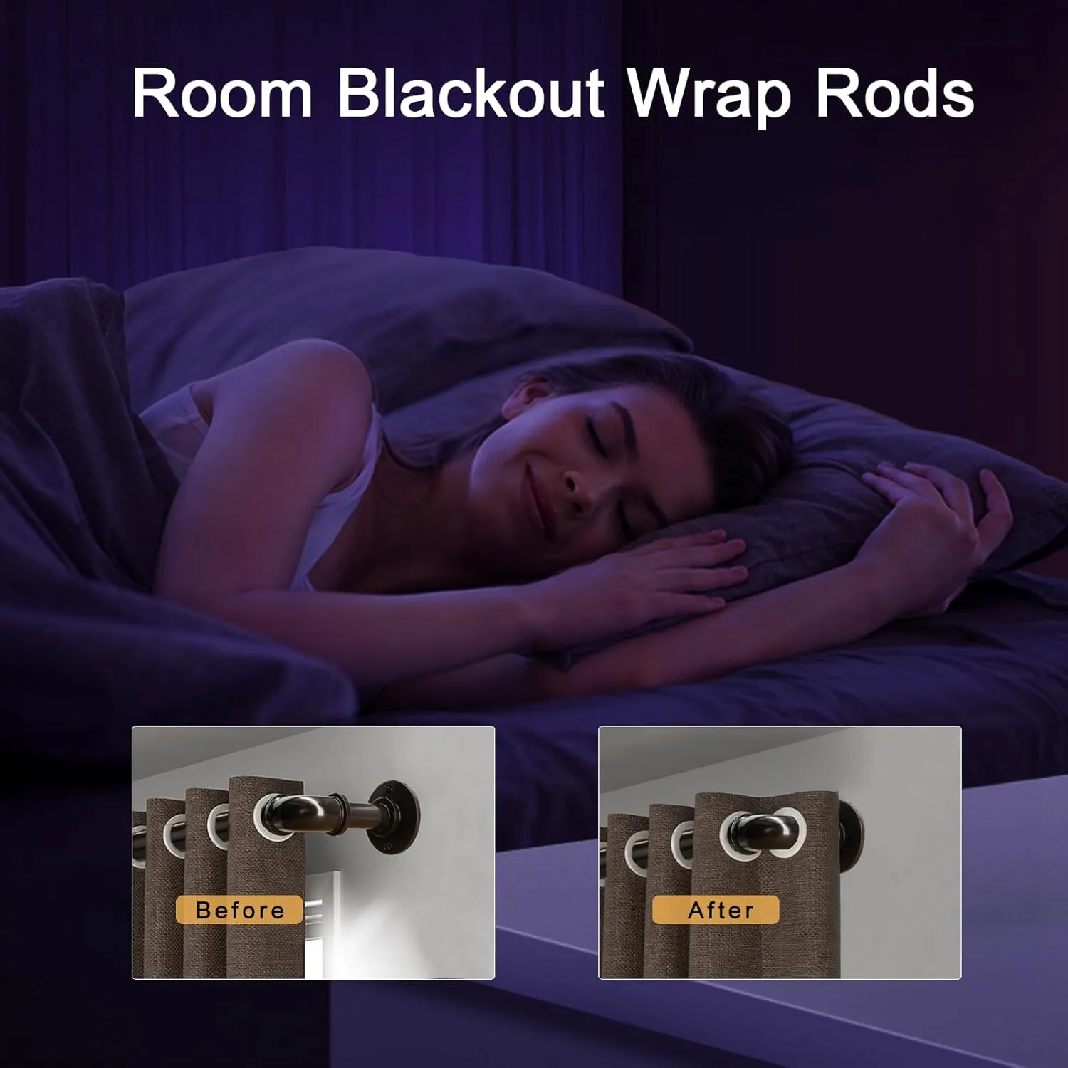 Industrial Curtain Rods for Windows 18 to 88 Inch, 1 Inch Blackout Wrap Around Drapery Rods, Adjustable Farmhouse Curtain Pole, Wall or Ceiling Mounted, for Living Room, Antique Bronze