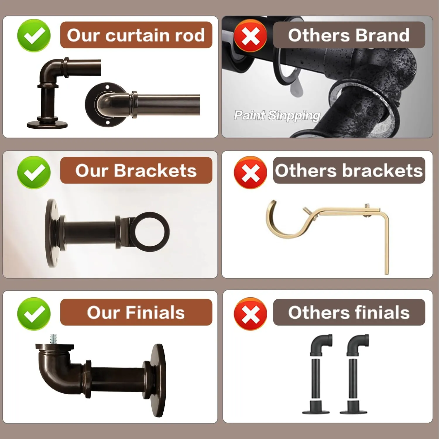 Industrial Curtain Rods for Windows 18 to 88 Inch, 1 Inch Blackout Wrap Around Drapery Rods, Adjustable Farmhouse Curtain Pole, Wall or Ceiling Mounted, for Living Room, Antique Bronze