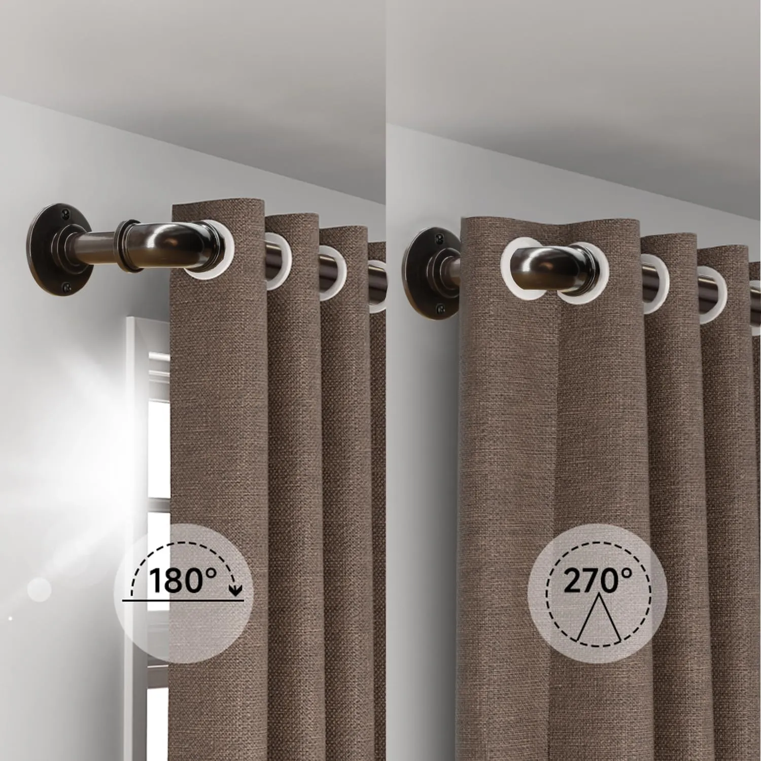 Industrial Curtain Rods for Windows 18 to 88 Inch, 1 Inch Blackout Wrap Around Drapery Rods, Adjustable Farmhouse Curtain Pole, Wall or Ceiling Mounted, for Living Room, Antique Bronze