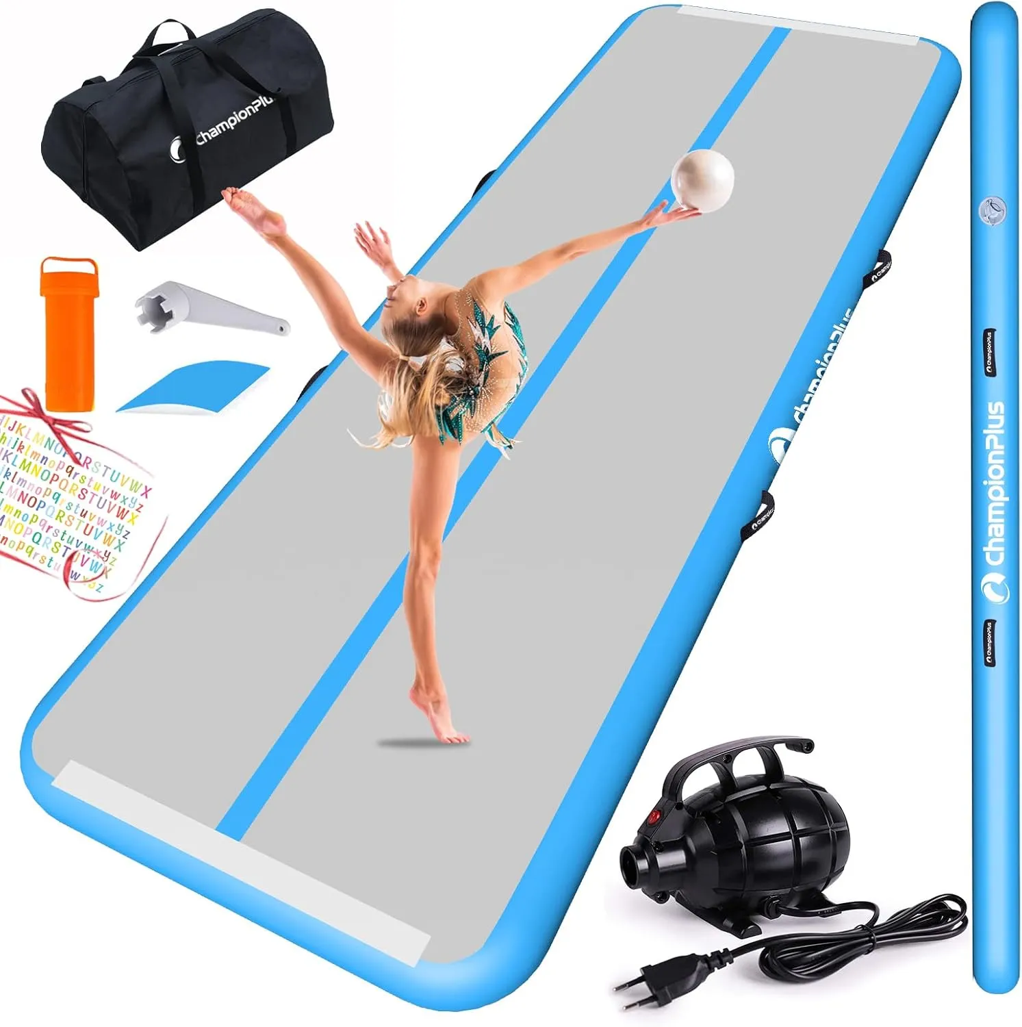 Inflatable Air Tumbling Mat Gymnastics Tumble track 4/8 inches Thickness Air Mats for Home Use/Training/Cheerleading/Water Yoga 10ft 13ft 16ft 20ft with Electric Air Pump