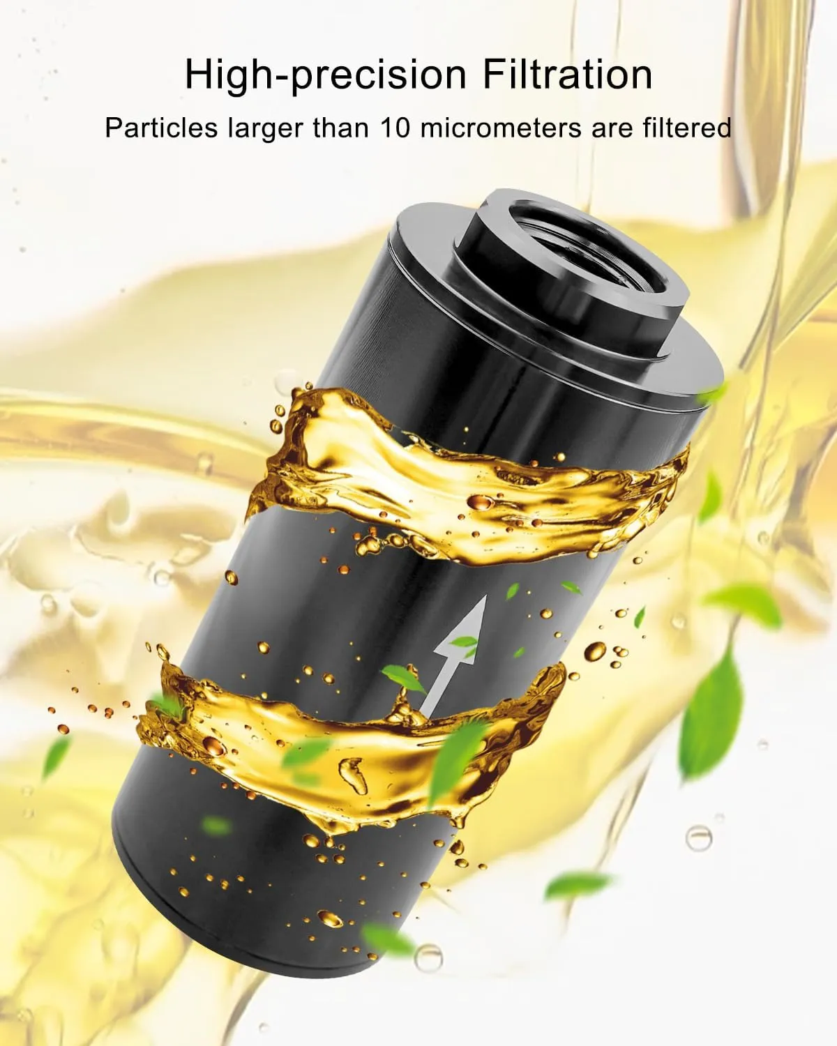 Inline Fuel Filter 10 Micron with 6AN 8AN 10AN Adapter, Universal Cleanable Oil Fuel Filter Kit 50MM Aluminum, Black