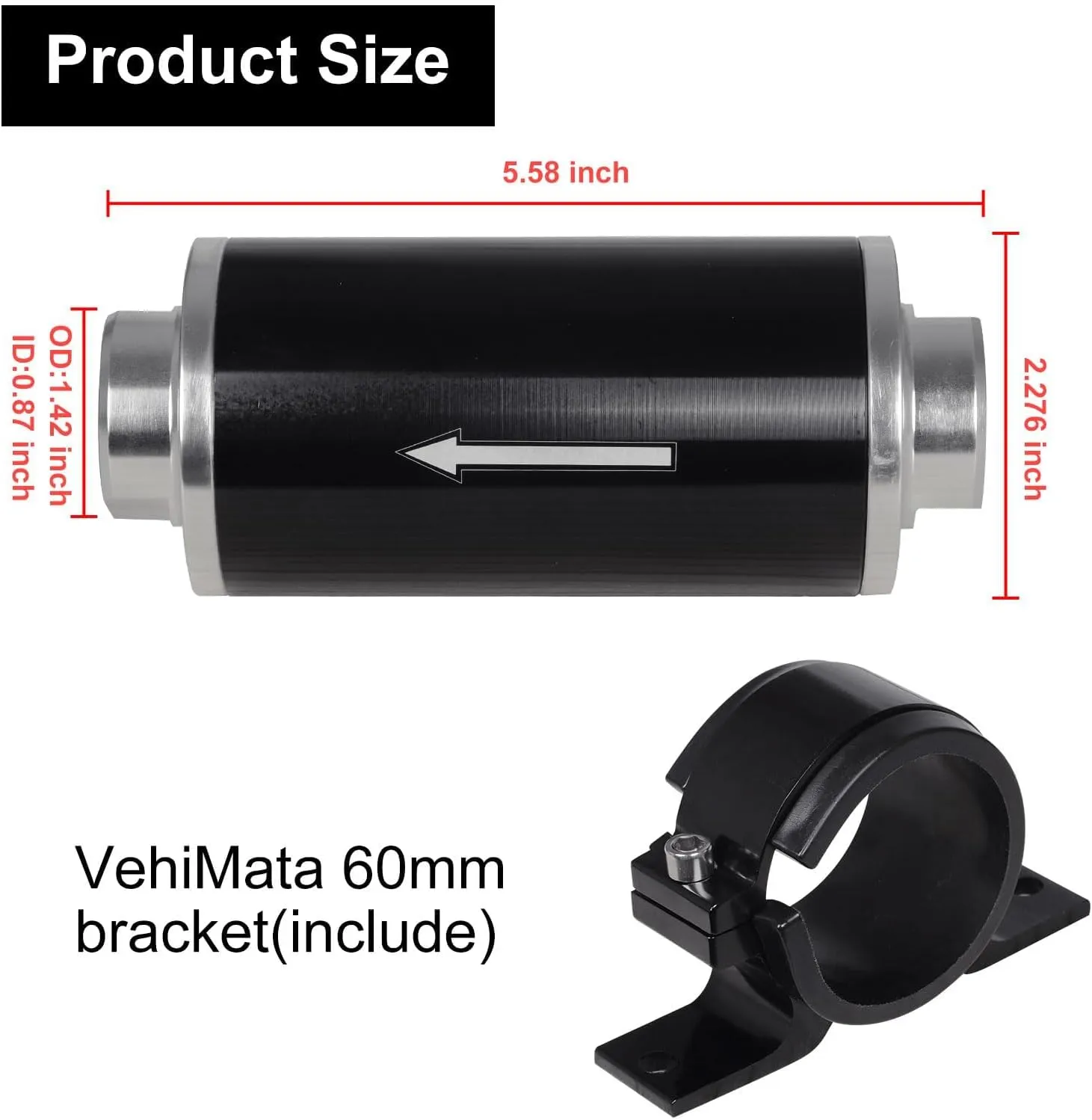 Inline Fuel Filter 100 Micron with 6AN 8AN 10AN Adapter&Bracket Clamp 50MM Universal