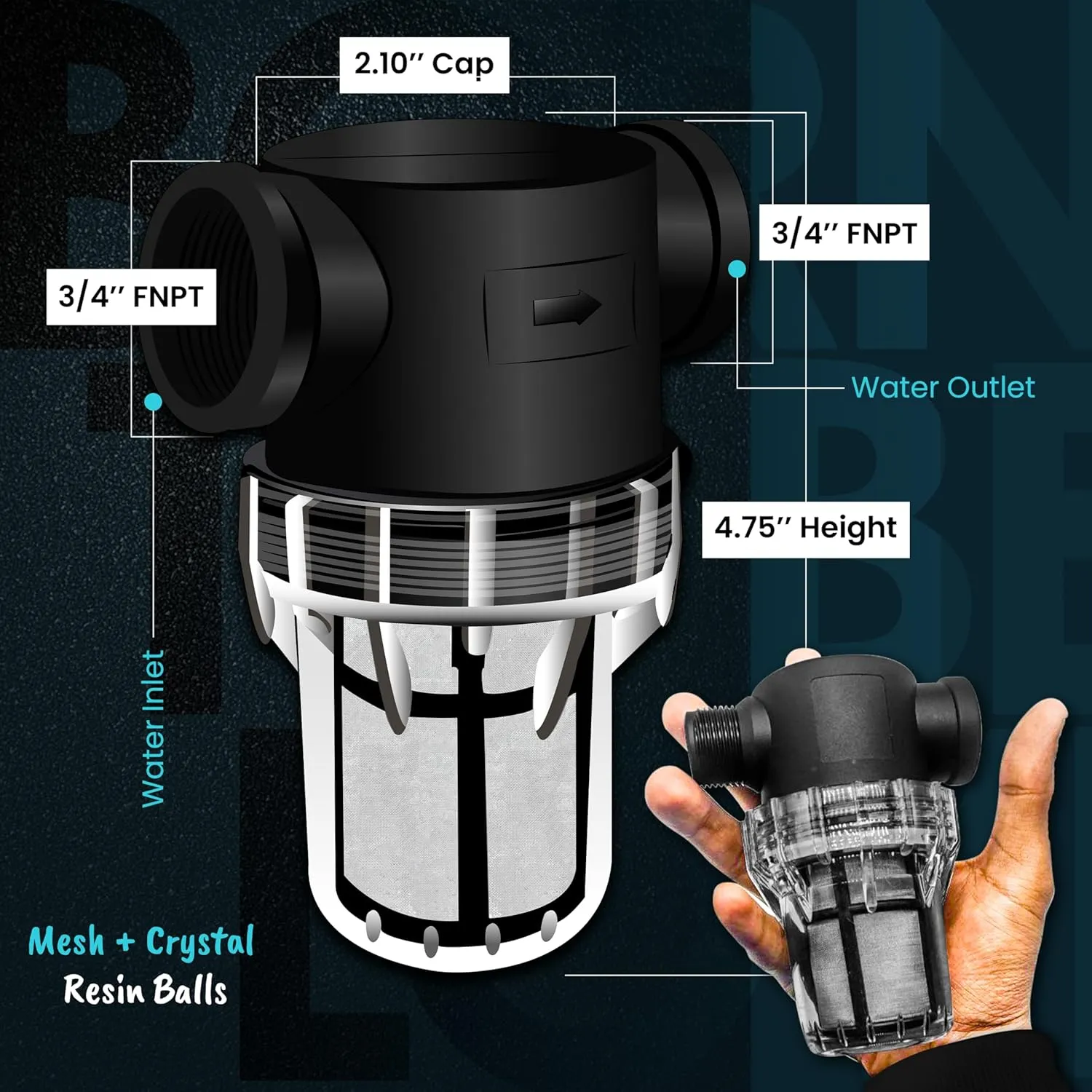 Inline Water Filter – 3/4" FNPT to FNPT, Fine Mesh Sediment Filter for Whole House, Under Sink, Shower, Washing Machine, Garden Hose, Well Water, Tap – Reusable Pre-Filter & Water Strainer