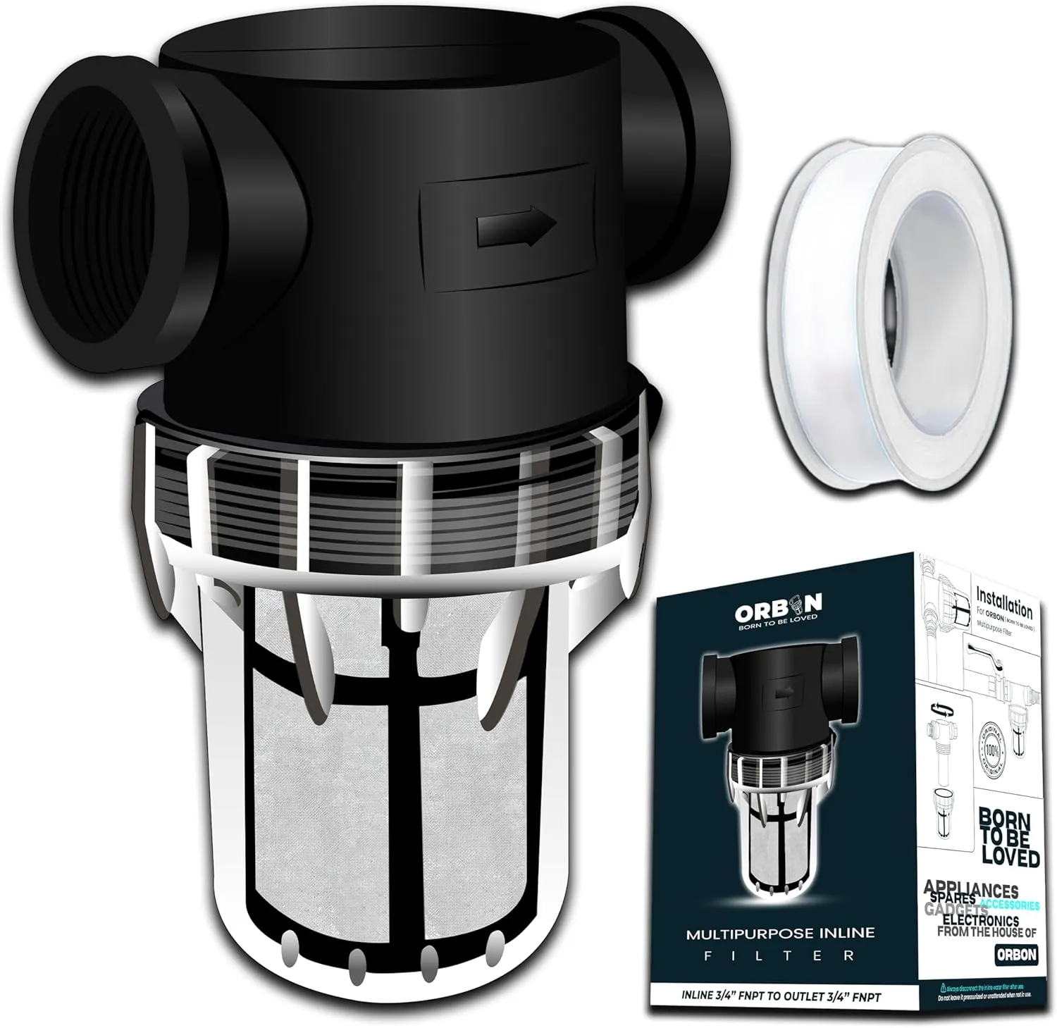 Inline Water Filter – 3/4" FNPT to FNPT, Fine Mesh Sediment Filter for Whole House, Under Sink, Shower, Washing Machine, Garden Hose, Well Water, Tap – Reusable Pre-Filter & Water Strainer