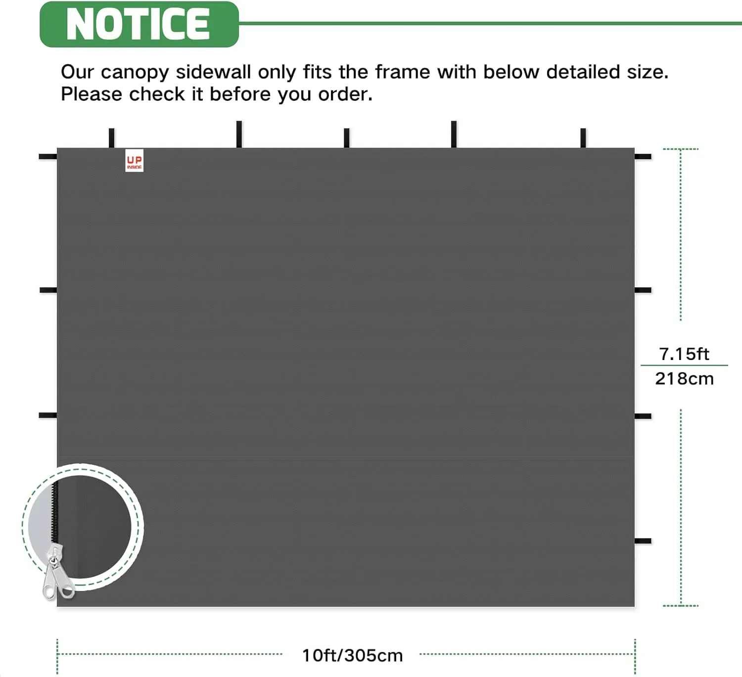 Instant Canopy Tent SideWalls for 10x10 FT Pop Up Canopy, 210D Polyester Waterproof, Grey(1PCS Sidewall Only, Canopy Tent NOT Included)