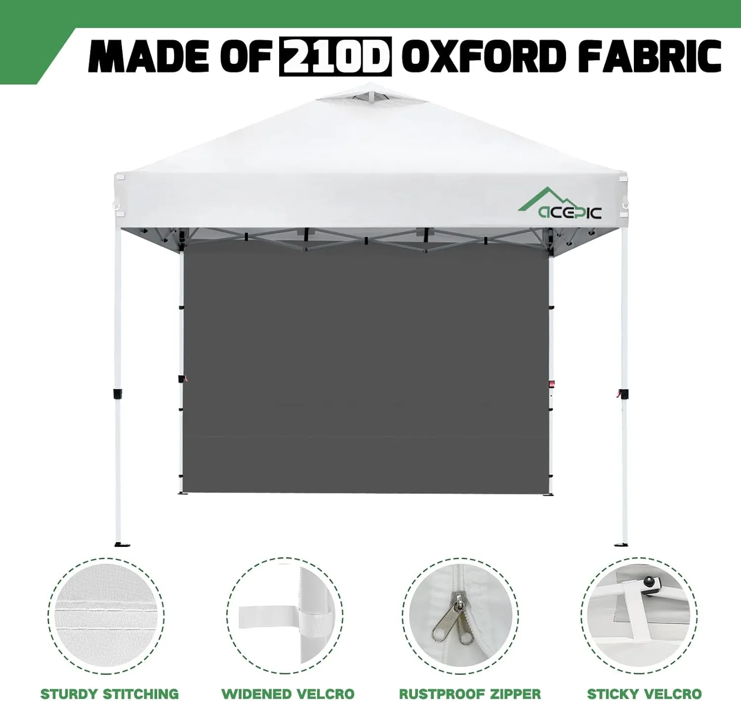 Instant Canopy Tent SideWalls for 10x10 FT Pop Up Canopy, 210D Polyester Waterproof, Grey(1PCS Sidewall Only, Canopy Tent NOT Included)