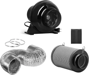 iPower 4 Inch 195 CFM Inline Fan Circulation Vent Blower, Upgrade 4" Air Carbon Filter with Prefilter and 8 Feet Aluminum Ducting, for Grow Tent Hydroponics Ventilation