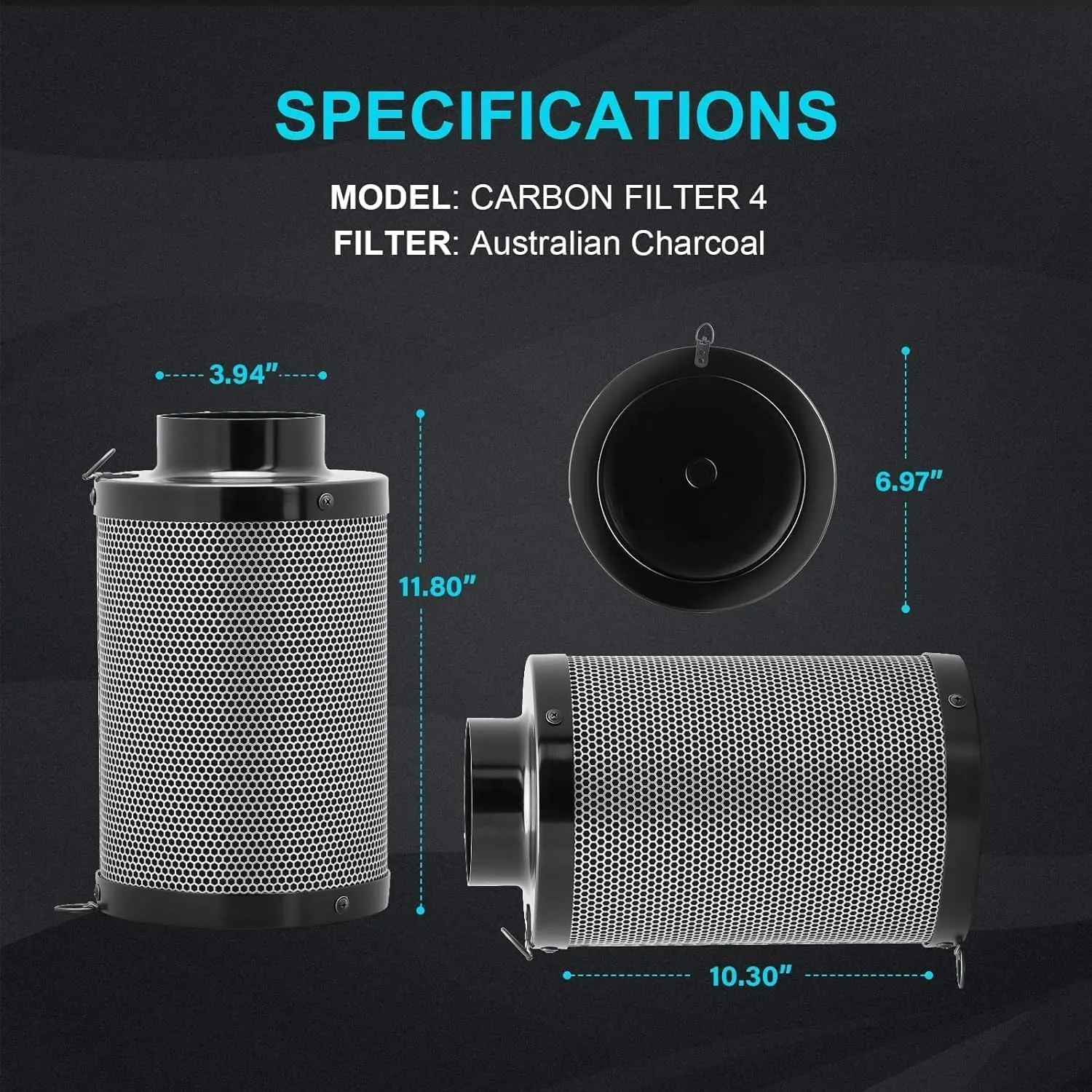 iPower 4 Inch 195 CFM Inline Fan Circulation Vent Blower, Upgrade 4" Air Carbon Filter with Prefilter and 8 Feet Aluminum Ducting, for Grow Tent Hydroponics Ventilation