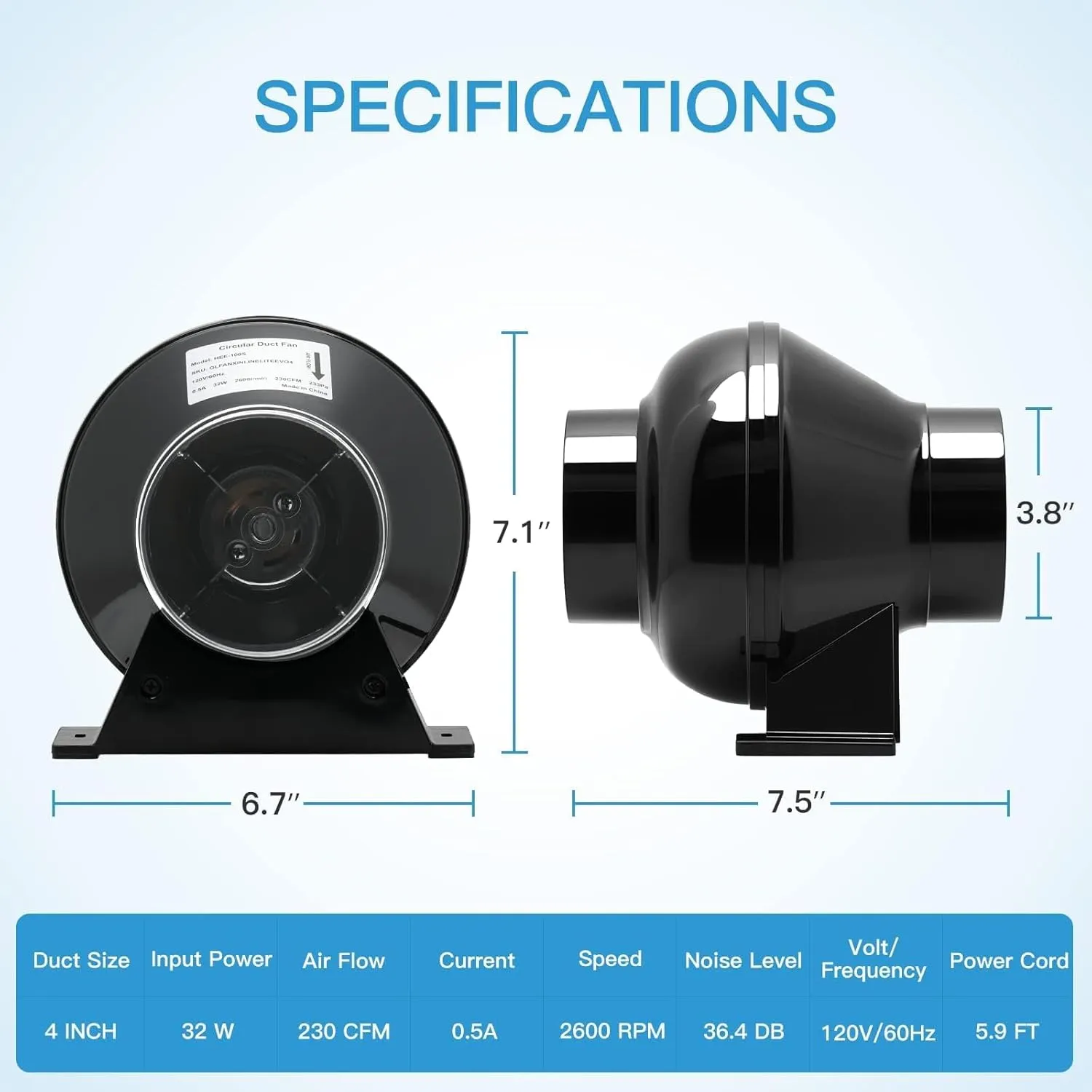 iPower 4 Inch 195 CFM Inline Fan Circulation Vent Blower, Upgrade 4" Air Carbon Filter with Prefilter and 8 Feet Aluminum Ducting, for Grow Tent Hydroponics Ventilation