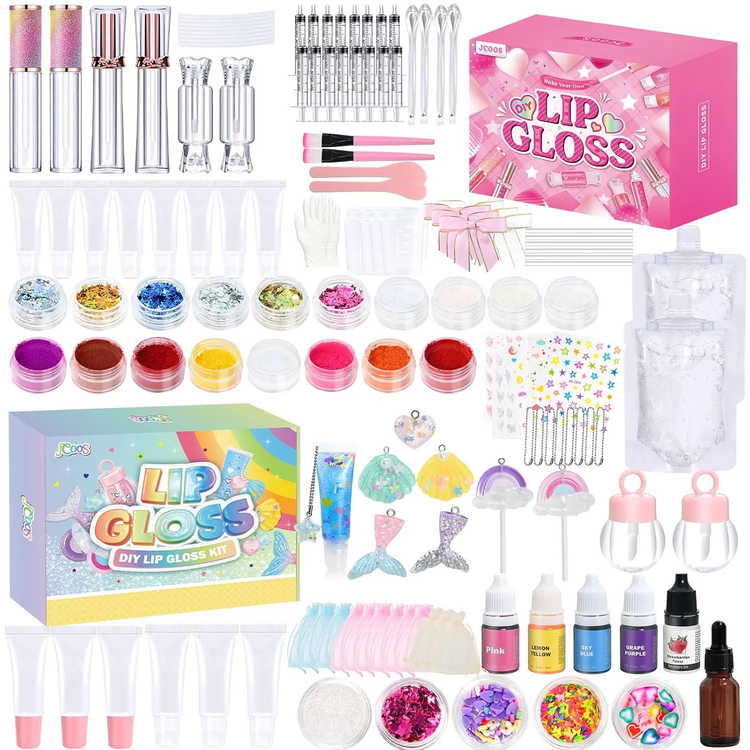 Jcoos Lip Gloss Set for Teens - DIY Lip Gloss Making Kit, Moisturizing Shine Beginner Fun