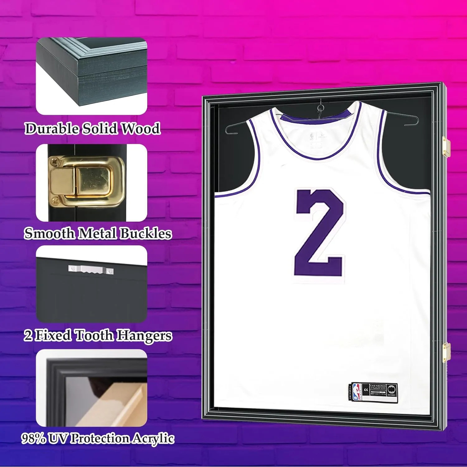 Jersey Frame Display Case, Lockable Shadow Box for Football, Hockey, Basketball or Baseball Jersey Display, T Shirt Frame Display Case with Hanger and 98% UV Protection Acrylic, Black
