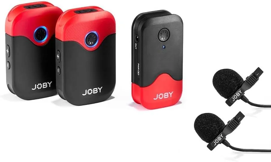Joby Wavo Air 2.4Ghz Wireless Microphone System with Two Transmitters Designed Mounting System, Vlogging, Filmmaking, Interview, Smartphone, Camera