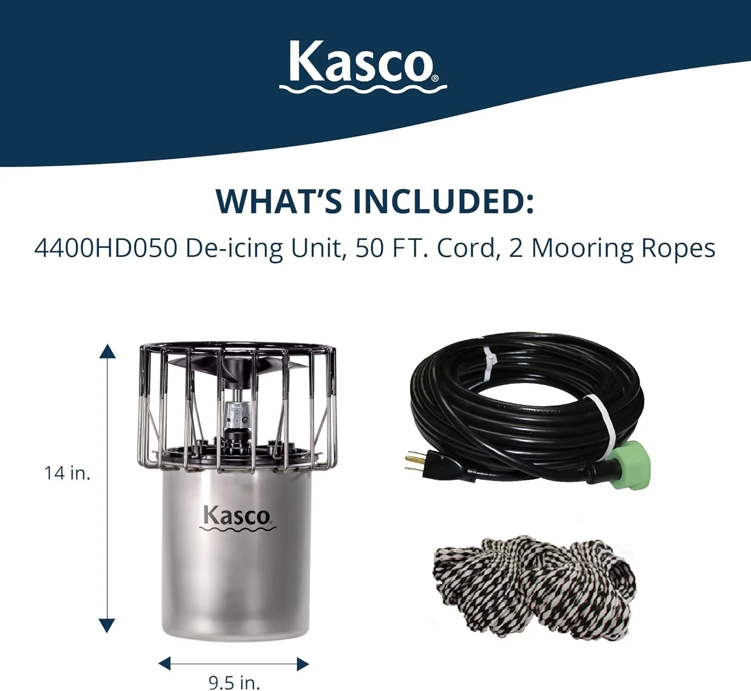 Kasco Deicer 1 HP Lake & Pond De-icer 240V – Single Phase with 50 Ft Electric Power Cord | Water Deicer for Ponds, Lakes & Dock Bubbler