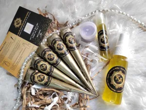KASY'S Henna by KAfia 100% (Non allergic) Organic Henna cones Hair Dye Kit, Reddish Brown, 5 Pack (25 g each) with Sealant Spray, Darkness Blend Oil, After-Care Balm.