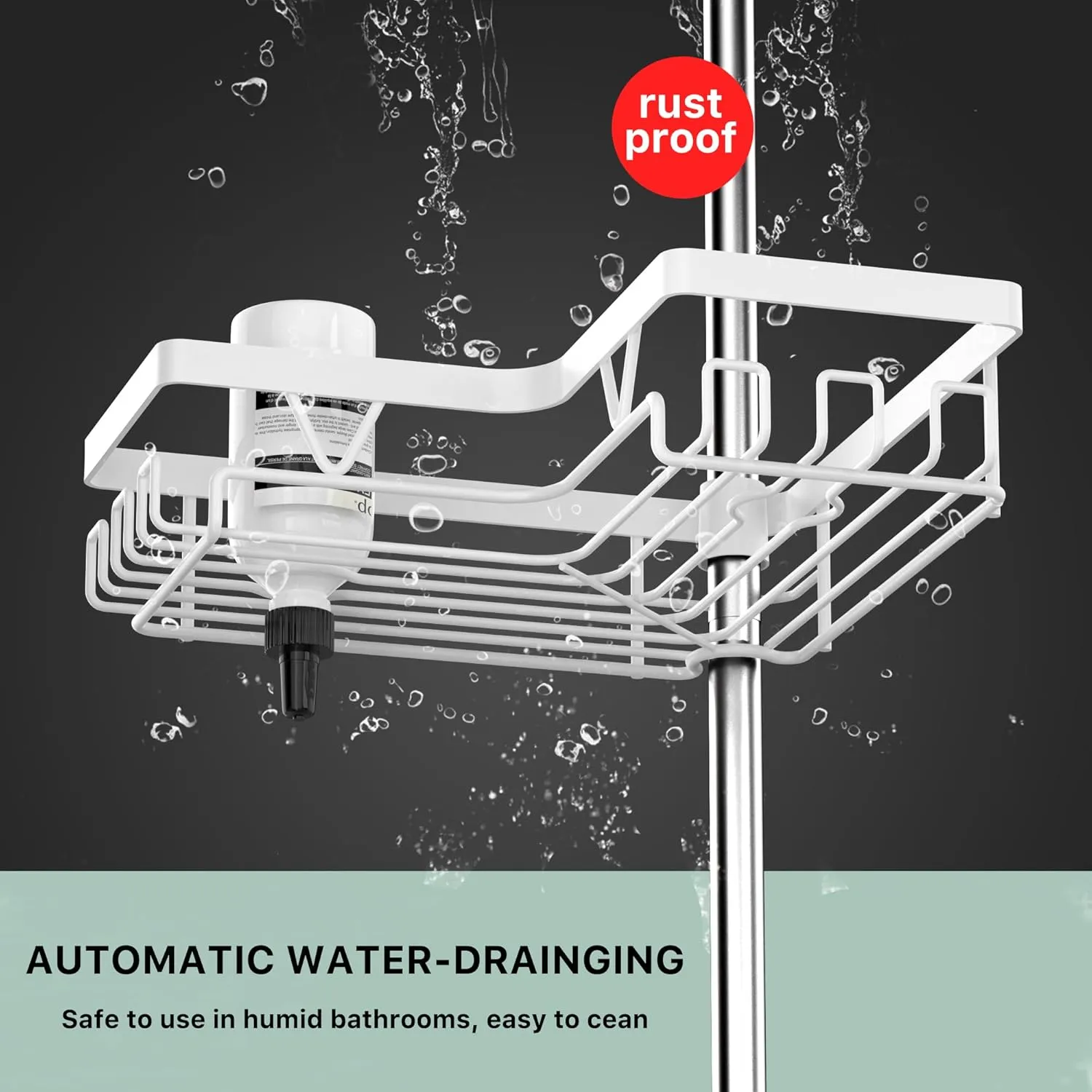 KEGII Corner Shower Caddy Tension Pole - 4-Tier Rustproof Bathroom Organizer, Floor to Ceiling Shower Caddy 25-114.2 inch, No Drilling Shower Storage Rack for Shampoo, Towels (Matte White)